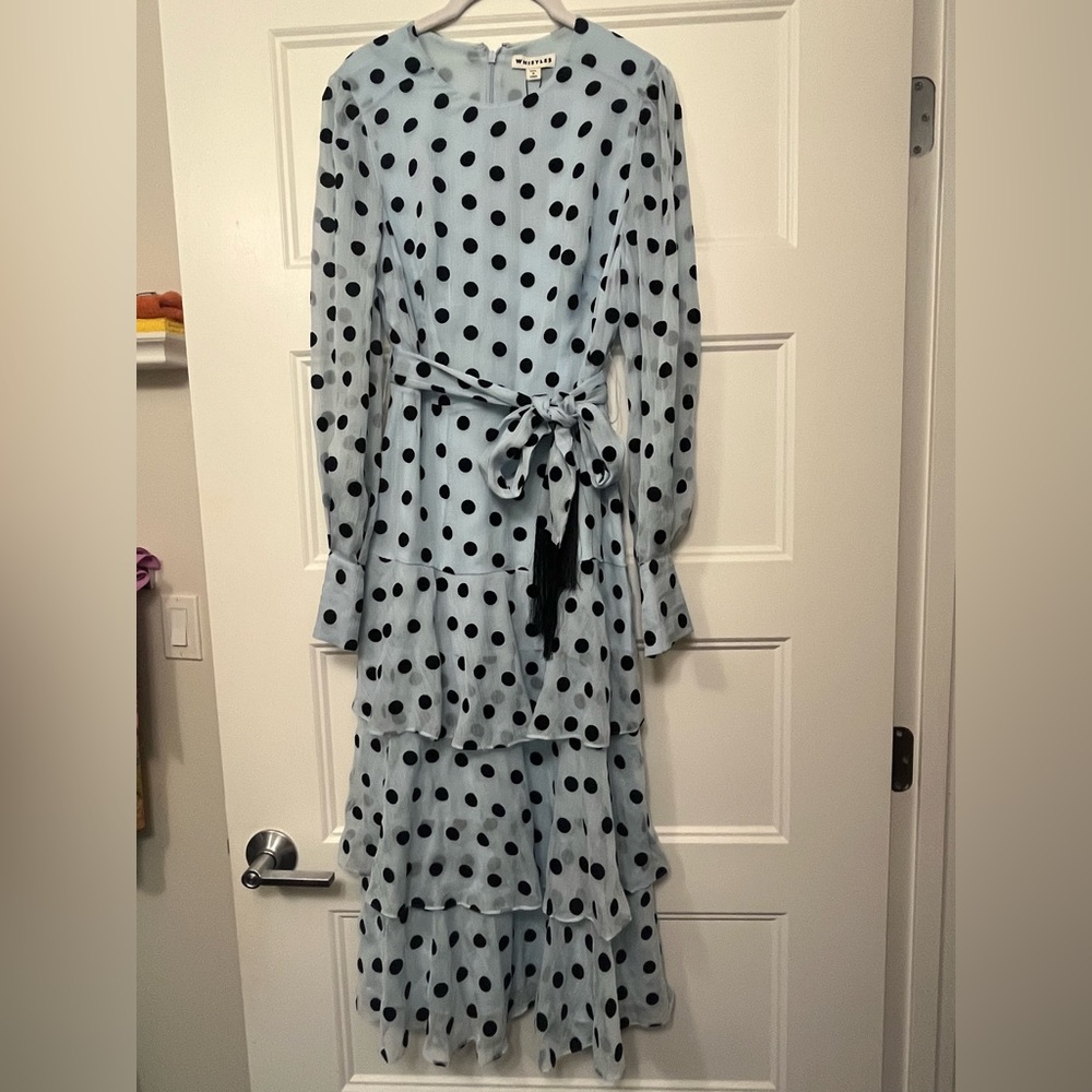 Whistles Blue Polka Dot Long Sleeve Dress